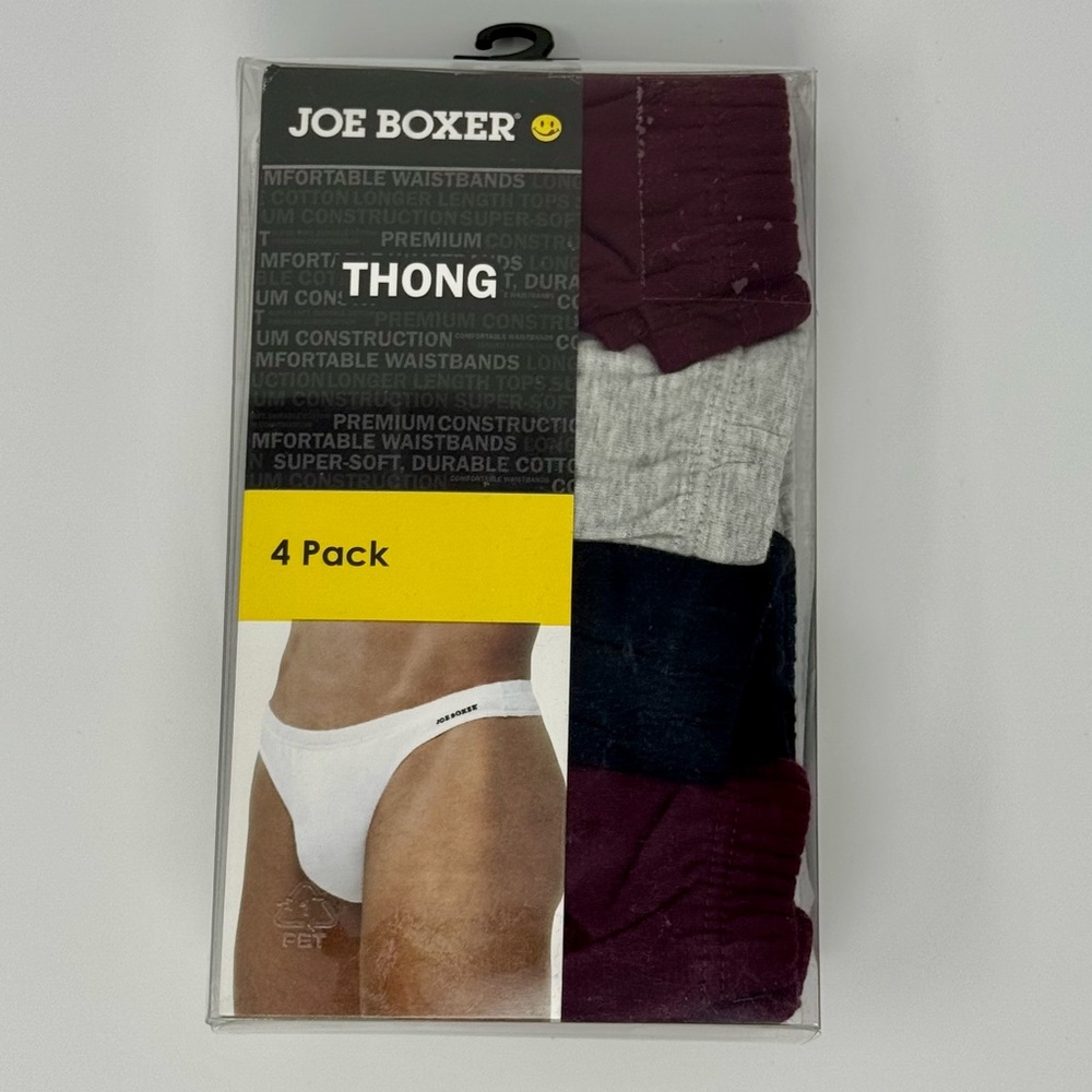 Joe Boxer Men's Thongs 4-Pack - Black, Light Gray, Maroon MEDIUM